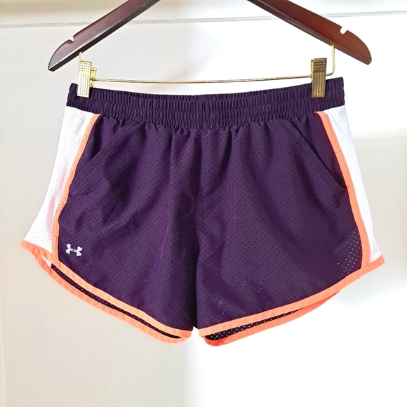 Under Armor | Purple & white/orange striped athletic womans short - Picture 1 of 7